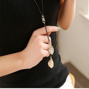 Leaf Tassel Long Necklace Women New Fashion Jewelry Black - Image 4