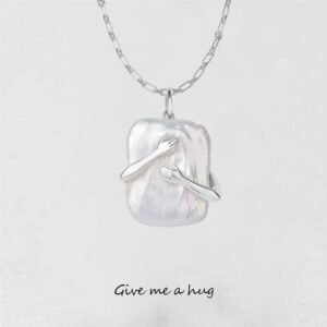 Unique Square Baroque Pearl Couple Pendant Necklace Valentines Day Lover Gift Party Jewelry - Image 3