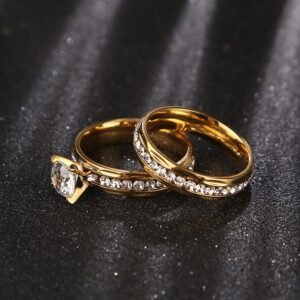 Gold Wedding Rings Stainless Steel Engagement Ring For Women - Image 4