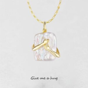 Unique Square Baroque Pearl Couple Pendant Necklace Valentines Day Lover Gift Party Jewelry - Image 2