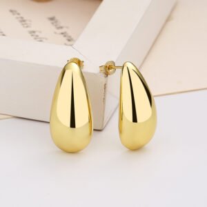 Fashion Jewelry Water Drop Glossy 16k Real Gold Plating Simple And Elegant Earrings - Image 5